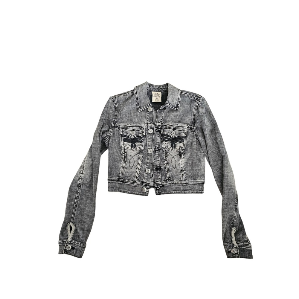 Jordache Legacy Womens‎ Y2K black stonewashed jean Jacket Embroidered Cropped
